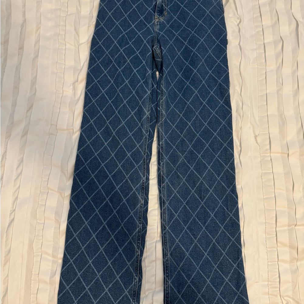 Blue Diamond Pattern Jeans